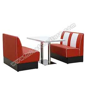 Durable red and white stripe American retro diner booth seating and white table furniture set