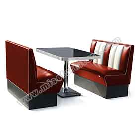 Beautiful gloss red PU leather color 1950s american diner booth seating and black diner table set furniture