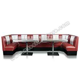 High quality rubby PU leather U shape combination 1950s retro diner booth seating and diner table set furniture