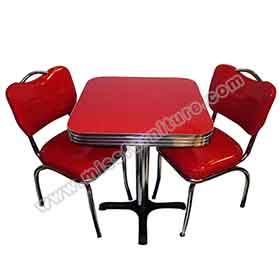 Gloss red leather american style retro dining chairs and table set furniture, midcentury 2 seat red colour with handle retro american dining table and chairs set M-8184