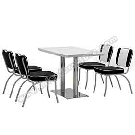 1950s retro diner table and chairs R-8194-Black and white stripe backrest 1950s retro diner chairs and table set, midcentury stripe 50s retro table and chairs set furniture