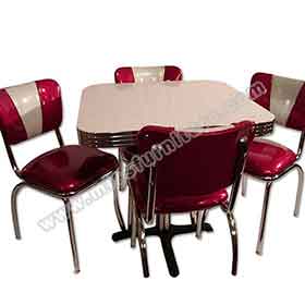 4 seats square formica diner table with V back gloss rubby vinyl 50's american chrome diner chairs set furniture