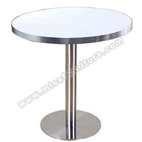 American 1950s retro diner table R-8204-Round Formica white color table top with round #304 stainless steel table legs retro 1950's dinette table