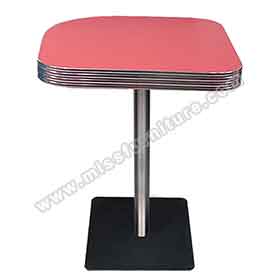 American 1950s retro diner table R-8208-Customize arc-shape red formica veneer and black color iron square table legs 1950s retro dinette table