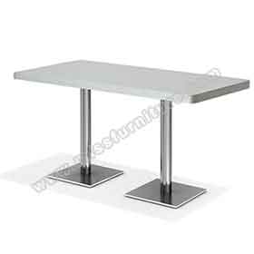 White color formican veneer 4 seater rectangle table top with 2 steel table legs midcentury american bar table