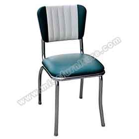 american 1950s retro diner chairs R-8315-High quality thin and smooth seat steel retro dinette chairs, stripe white back and drake blue PU leather steel 50's retro dintte chairs