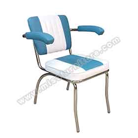 Wholesale turquoise PU leather with armrest chrome retro diner chairs, stripe back and seat 1950's armrest chrome diner chairs for sale