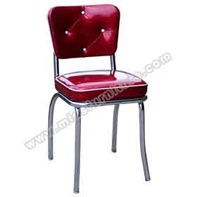 american 1950s retro diner chairs R-8335-Rubby leather with 4 button backrest steel retro diner chairs, gloss rubby color with button back 1950's style american retro fast food chairs