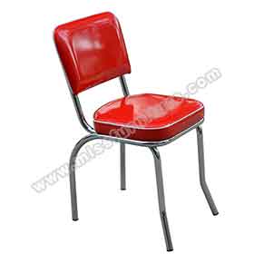 american 1950s retro diner chairs R-8349-Simple red bent backrest 1960s style steel café room retro chairs, red leather with piping bent backrest cafeteria retro 1960s chairs