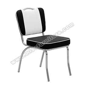 american 1950s retro diner chairs R-8365-Black and white leather restaurant steel retro 50s dining chairs, stainless steel frame with handle back black leather 50s retro dining chairs