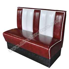 american 1950s retro diner booths R-8506-Coulorful rubby glossy leather stripe retro american diner booth couch, with piping glossy leather american dining room retro booth couch