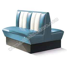 Back to back turquoise color american retro booth sofa seating, black footer with wood frame doubleside 4 seat american booth seating