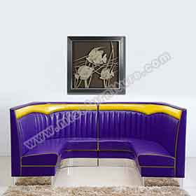 High quality purple U shape retro 1950's corner booth sofas, purple and yellow wave top american style U shape retro corner booth sofas