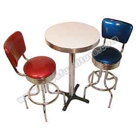 50s retro bar tables and chairs set R-8601-customize pure red and blue PVC leather midcentury american diner chrome bar chairs and table set, 50s retro diner bar table and chairs set