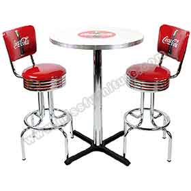 hotsale red color with cola pattern 1950s american dining room retro bar stools and bar table set