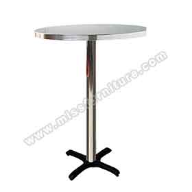 american 1950s retro diner bar table R-8706-Simple black iron cross table base midcentury american dinette round bar table, 2 seater white fireproof veneer 1950s american dinette bar table