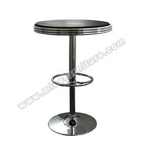 american 1950s retro diner bar table R-8707-Wholesale round chrome table base with footer black color fireproof retro dining room bar table, commercial black american retro bar table