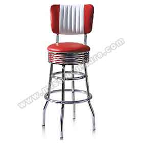 American 1950s retro bar round chrome diner stools, colorful with backrest stripe round chrome 1950s retro bar chair