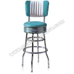 american 1950s retro diner stools R-8802-Classical American 1950s retro diner chrome bar stools, turquoise leather with stripe backrest round retro 1950s diner chrome bar stools