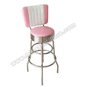 Customize pink color glossy vinyl leather #304 steel mid century retro diner bar chairs, with footer thin seater steel retro club bar stools furniture