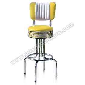 Wholesale yellow/turquoise leather color chrome 1960's american diner bar stools, stripe back high seater 1960s retro diner chrome bar stools