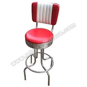 Hotsale 75cm height seater 5 channels round red and white club american diner bar stools,stainless steel frame 50s american club bar chairs