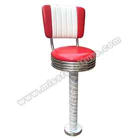 Wholesale red fixed to floor steel 5 channeled fifties retro diner bar chair, dining room red PU leather commercial fifties retro diner bar chairs