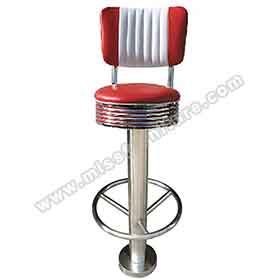 Durable red/black fixed to floor with round footer 50s american club bar stools, stripe back 75/65cm height chrome club american 50s bar stools