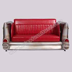 Classic double seater retro diner metal chevrolet back car sofas seating M8961, red leather 2 seater 1950s diner metal chevrolet back car sofas