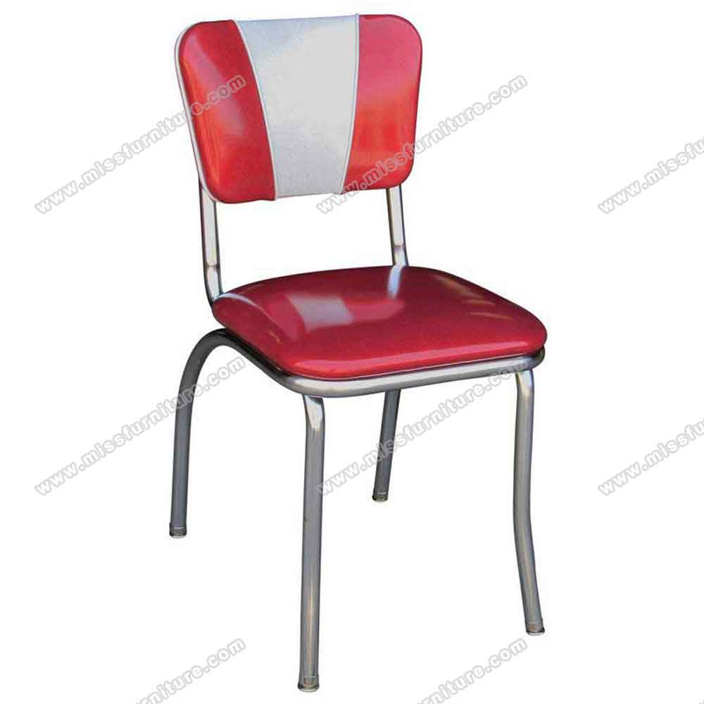 american 1950s retro diner chairs R-8326-Hot sale thin seater and V back 1950s style retro dining chairs, V back red and white leather 1950s retro dining room chairs for sale