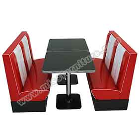 1950s retro diner table and booths R-8102-Hotsale double seating American retro diner red stripe booth seating and black table set furniture