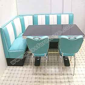 Durable restaurant turquoise and white L shape fifties retro diner Bel Air booth sofas and diner table set furniture