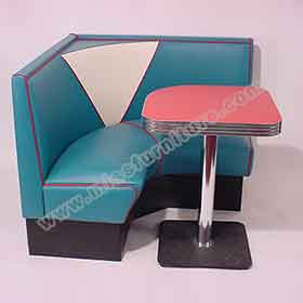 Customize restaurant turquoise corner 1960s american retro diner booth seating and red diner table set furniture