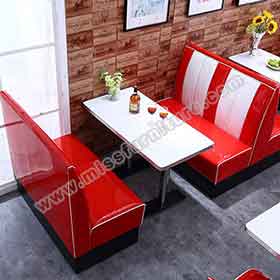 1950s retro diner table and booths R-8130-Red and white stripe midcentury retro american restaurant Bel Air booth couch set furniture with retro diner table