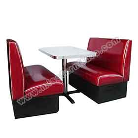 Durable high gloss red PU leather 2 seats single side american Bel Air diner booth couch with retro diner table set furniture