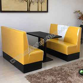 1950s retro diner table and booths R-8144-Beautiful high gloss yellow and white vinyl V back 50's retro american diner booth sofas furniture with diner table set