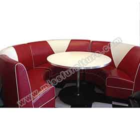 1950s retro diner table and booths R-8146-High quality red V back dinette 3/4 circle retro diner booths couch with steel and formican 1950s diner table furniture set