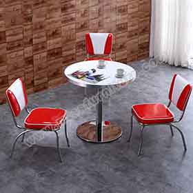 Customaize gloss red and white V back diner retro 1950s chrome diner chairs with round stainelss steel diner table furniture set