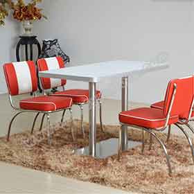 Classic 4 set red smooth with piping dinette chrome midcentury 1950's retro chairs with formica white diner table set furniture