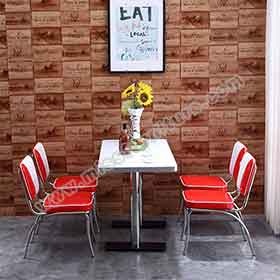 1950s retro diner table and chairs R-8192-Wholesale high gloss red and white V back cafeteria 50s retro diner chair with formica steel diner chairs set furniture