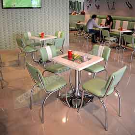 Customize light turquoise 2 channeled back restaurant retro 50's diner chairs with chrome diner table set furniture