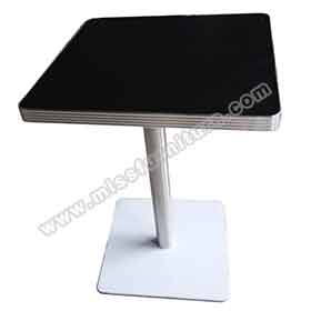 American 1950s retro diner table R-8205-Formica black colour square with aluminium table top and white iron table legs american retro restaurant table