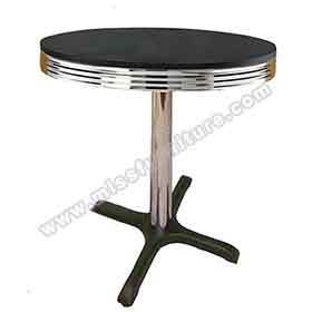 American 1950s retro diner table R-8211-Round black formica laminate table top with black color iron cross base american retro 1950's diner table