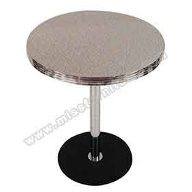 Round grey Formica laminate with aluminium table edge and round iron table base american retro diner table