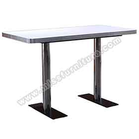 American 1950s retro diner table R-8217-Rectangle formica white table top with aluminium edge and stripe black table legs fifties retro kitchen table