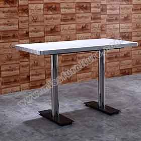 American 1950s retro diner table R-8219-white color formican veneer 4 seater rectangle table top with 2 iron long stripe black table legs midcentury american diner table