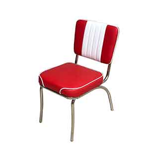 american 1950s retro diner chairs R-8377-Newest red leather stripe back 1950s diner chairs, stainless steel frame American style diner red and white 1950 diner chairs