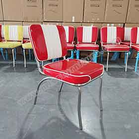 Wholesale red and white glossy leather dining room mid-century retro diner chair,stripe back 1950s retro chorme dining room chairs