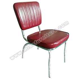 american 1950s retro diner chairs R-8318-Wholesale rubby leather mid-century retro diner chairs, steel frame with piping stripe back rubby colour american diner chairs for sale