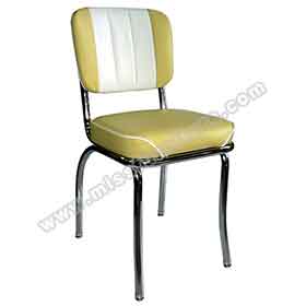 american 1950s retro diner chairs R-8320-Simple yellow and white stripe back american style 50's gloss chrome kitchen chairs, 3 channeled back 50s american chrome kitchen chairs